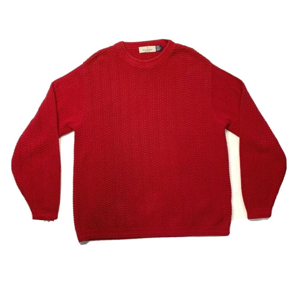 Vintage Bill Blass Chunky Knit Sweater Pullover USA Made Hand Framed Crew Neck L